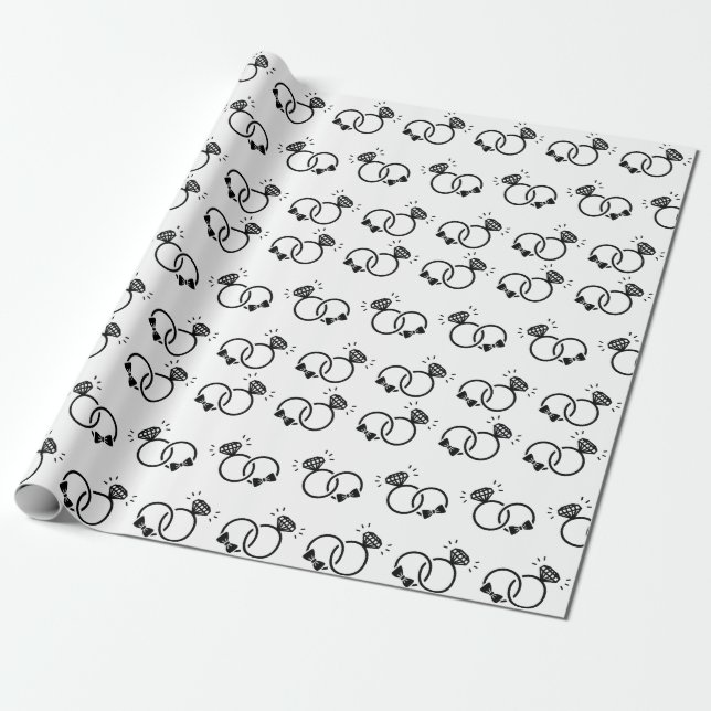 Papier Cadeau Bagues de mariage élégantes Noir et Blanc Sans cou (Déroulé)