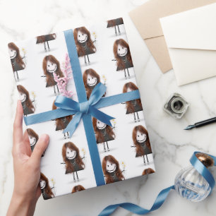 Papier Cadeau Baguette Figure Girl en Basket sur blanc