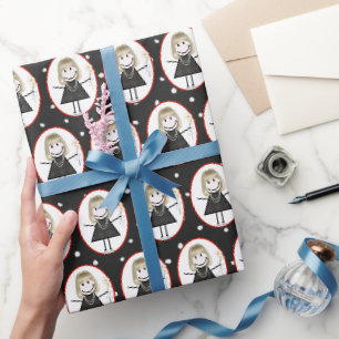 Papier Cadeau Baguette Figure Girl en Basket sur Pois