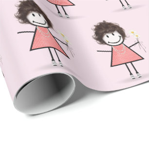Papier Cadeau Baguette Figure Girl en Basket sur rose