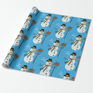 Papier Cadeau Bah Humbug Grincheux Bonhomme de Neige Noël Introv