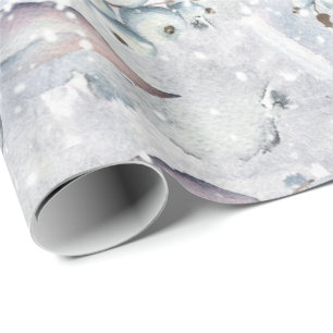 Papier Cadeau Baies Blanches Scène de neige avec feuilles, hiver