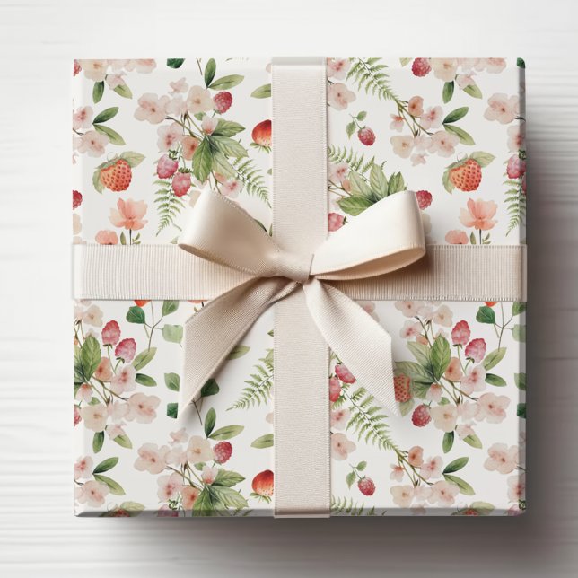 Papier Cadeau Baies d'aquarelle (Watercolor Floral Berries Wrapping Paper by Painted Paperie
)