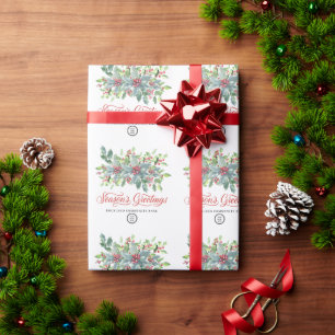 Papier Cadeau Baies de houx classiques Noël Fêtes Entreprise