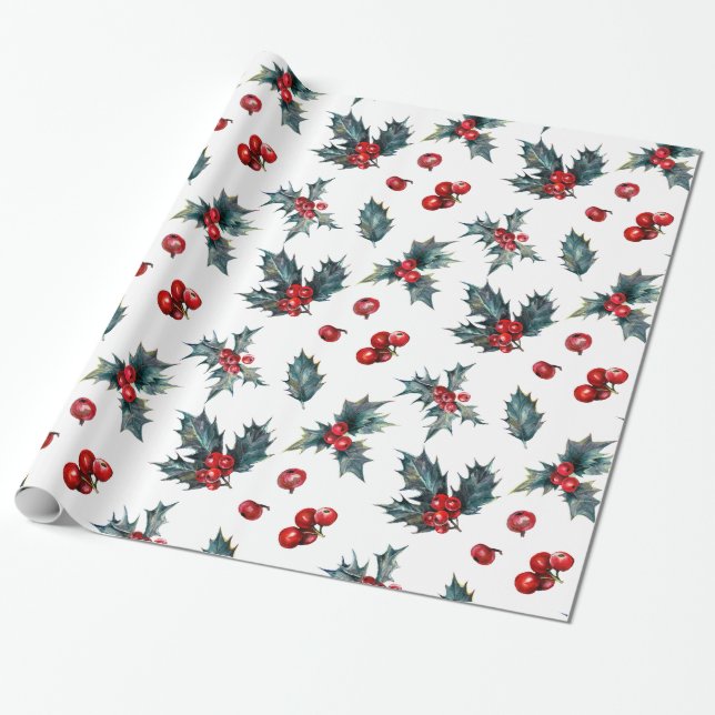 Papier Cadeau Baies rouges Holly (Déroulé)
