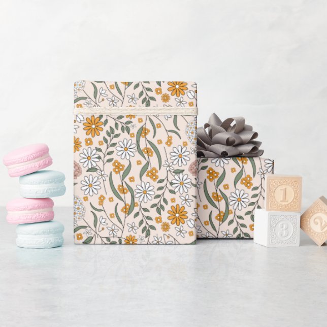 Papier Cadeau Baigneuse Florale Boho Tons Terreux Fête de Mariag (Baby Shower)