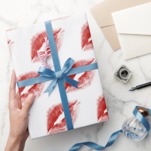 Papier Cadeau Baiser rouge à lèvres en blanc
