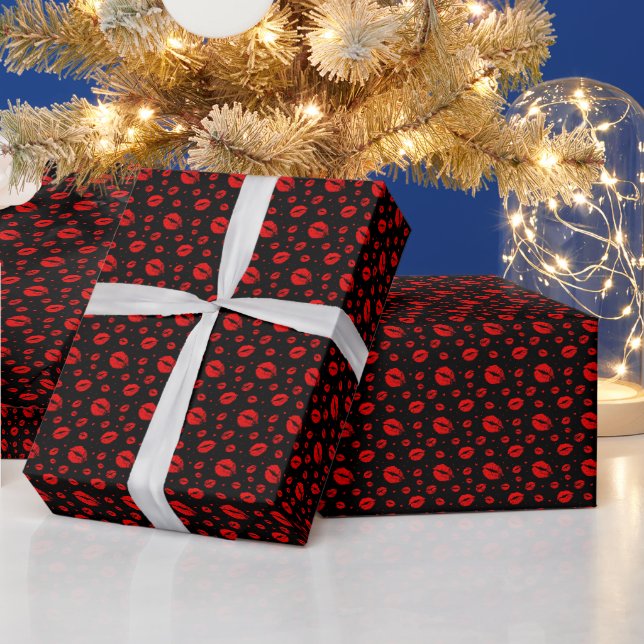 Papier Cadeau Baisers d'amour rouge à échelle noire (Vacances)