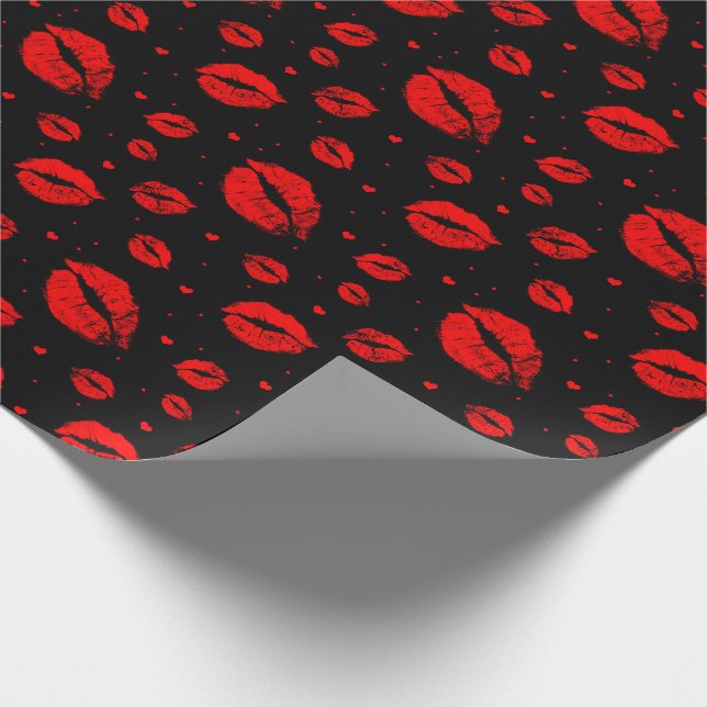 Papier Cadeau Baisers d'amour rouge sur black_large (Coin)