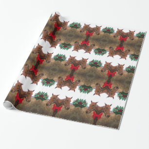 Papier Cadeau Baisers du gui : Arc rouge de chevaux de Noël