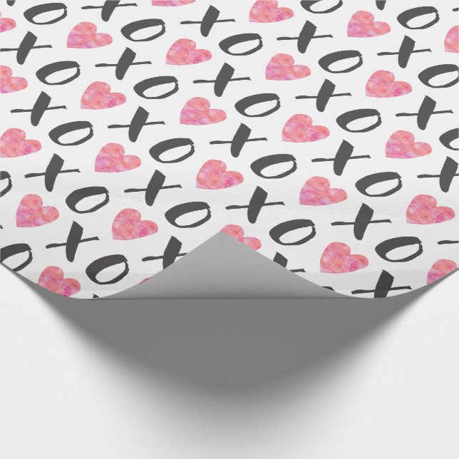 Papier Cadeau Baisers et câlins Aquarelle Coeurs roses Motif (Coin)