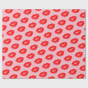 Papier Cadeau Baisers rouges de lèvres sur le papier d'emballage