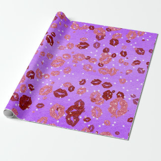 Papier Cadeau Baisers rouges et roses en papier d'emballage viol