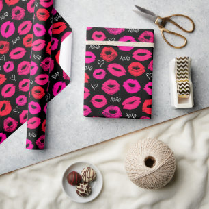 Papier Cadeau Baisers XOXO papier à envelopper rouge et rose