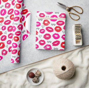 Papier Cadeau Baisers XOXO rouge et rose