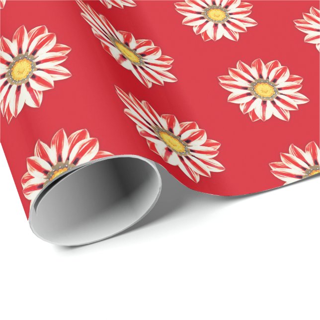 Papier Cadeau Baisy africain / Gazania Rouge et blanc rayé (Coin rond)