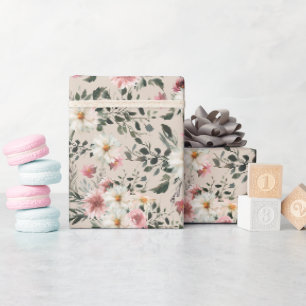 Papier Cadeau Baisy blanc avec Jardin mauve Papier à envelopper