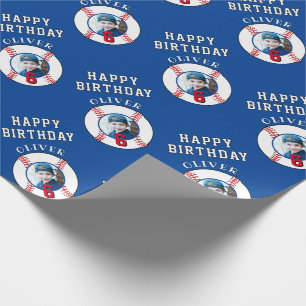 Papier Cadeau Bal de baseball bleu Anniversaire de enfant Photo