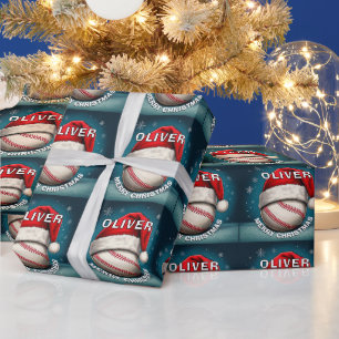 Papier Cadeau Bal de baseball Rouge Père Noël