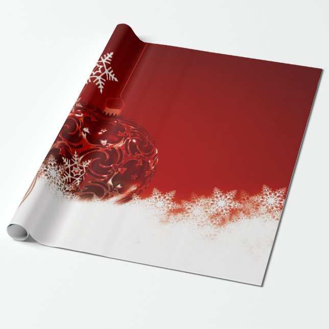 Papier Cadeau Bal de Noël rouge élégant, Snowfleurons vacances (Déroulé)