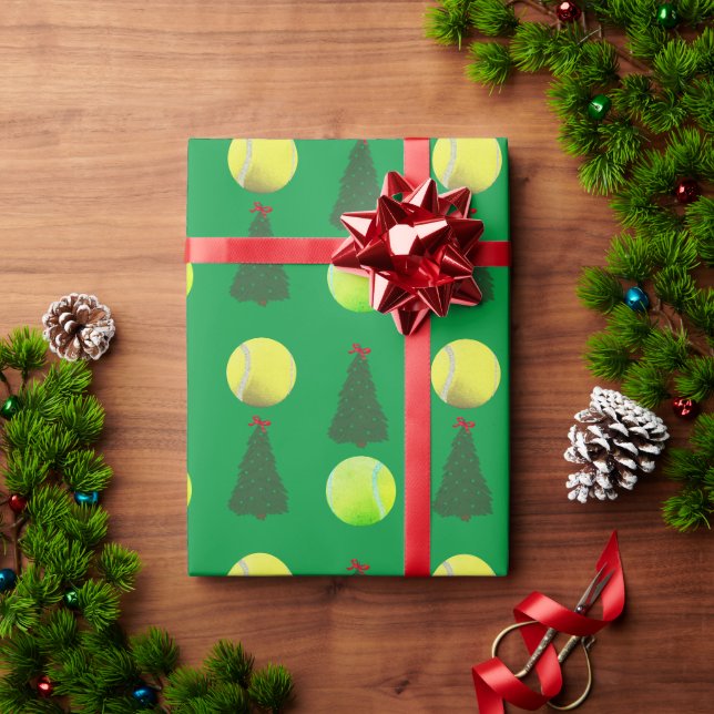 Papier Cadeau Bal de tennis moderne Noël Arbre vert (Cadeau de vacances)