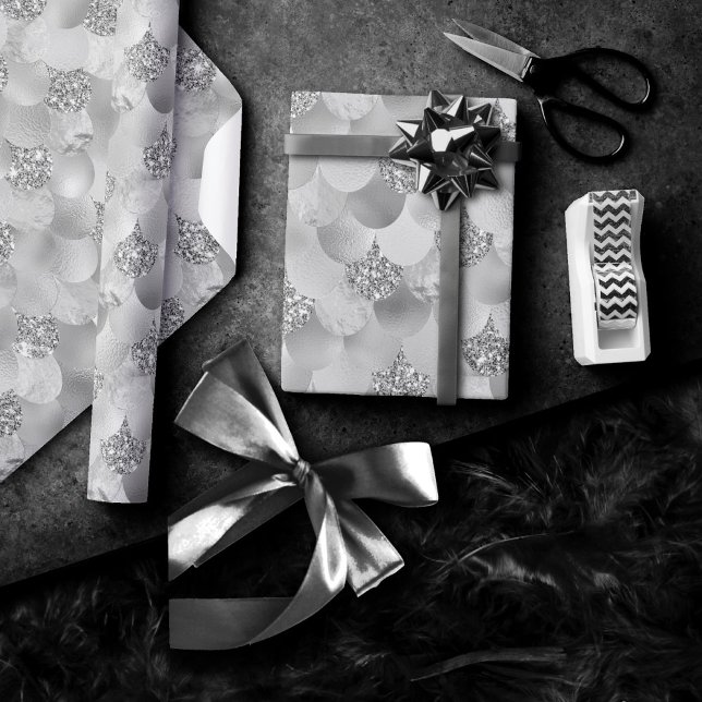 Papier Cadeau Balances Chrome de sirène | Argent Faux brillant m (Créateur téléchargé)