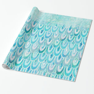 Papier Cadeau Balances de poissons Turquoise bleu brillant