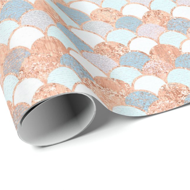 Papier Cadeau Balances de sirène métal cuivre bleu Rose or (Coin rond)