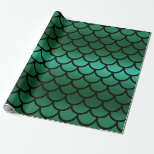 Papier Cadeau Balances de sirène verte et noire Poisson Imaginai