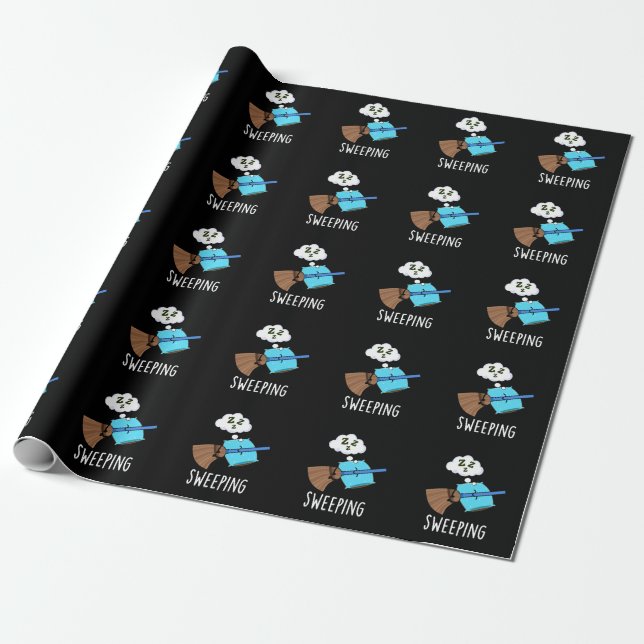Papier Cadeau Balayage drôle Dormir Broom Pun Dark BG (Déroulé)