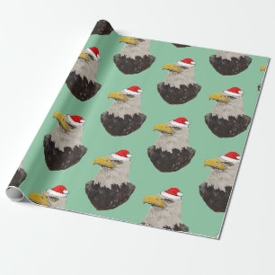 Papier Cadeau Bald Eagle portant un chapeau de Père Noël