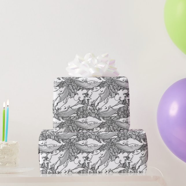 Papier Cadeau Baleine à bosse noire et blanche (Cadeaux de fête)