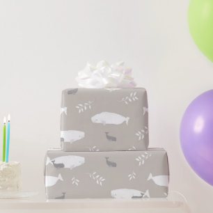 Papier Cadeau Baleine Bébée Beluga sur Pastel Grey Illustratio