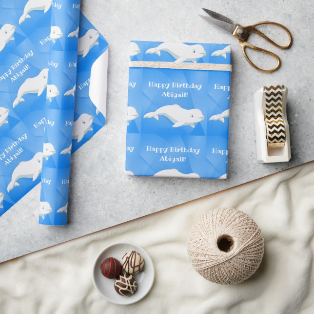 Papier Cadeau Baleine Beluga personnalisée Océan bleu Anniversai (Artisanat)