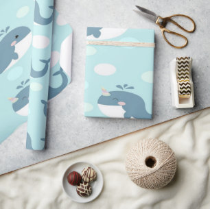 Papier Cadeau baleine bleu