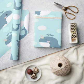 Papier Cadeau baleine bleu
