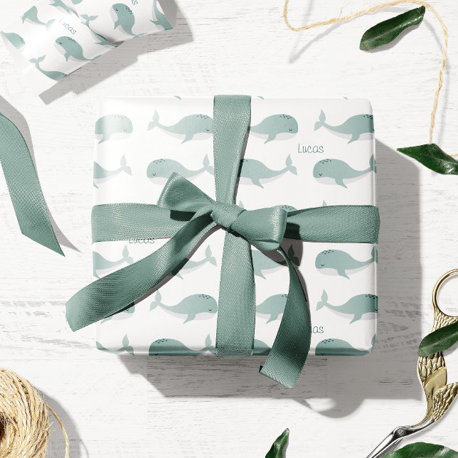 Papier Cadeau Baleine Bleue mignonne avec nom personnalisé Petit (Créateur téléchargé)