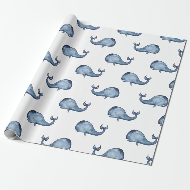 Papier Cadeau Baleine bleue. Motif de marine nautique. Animal ma (Déroulé)