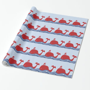 Papier Cadeau Baleine bleue rouge et marine