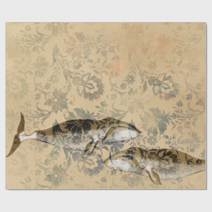 Papier Cadeau Baleine nautique grunge iridescent vintage