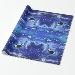 Papier Cadeau Baleine tueuse en Pleine lune - Dessin artistique 