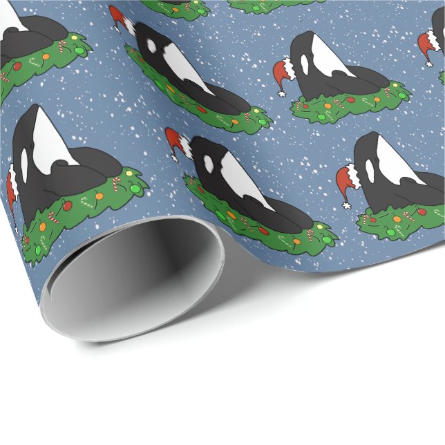 Papier Cadeau Baleine tueuse Orca Christmas  (Coin rond)
