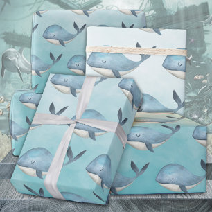 Papier Cadeau Baleines Bleues Sous La Mer Bleue Des Caraïbes