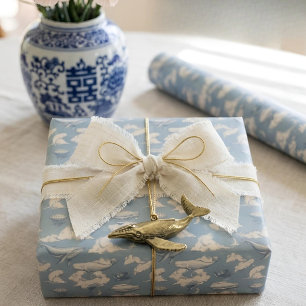 Papier Cadeau Baleines dans les Nuages I Toile Bleue Vintage