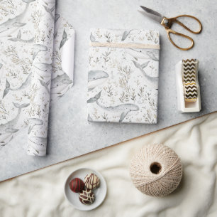 Papier Cadeau Baleines gris océanique