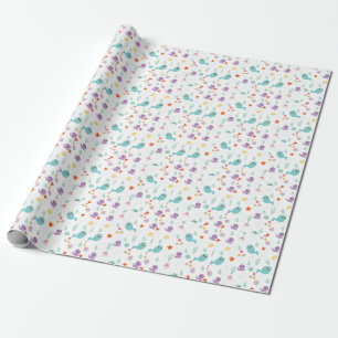 Papier Cadeau Baleines Poissons Animaux De Mer Violet Rose Turqu