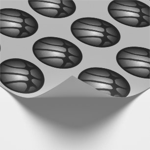 Papier Cadeau Balle de basket-ball moderne argent noir motif spo