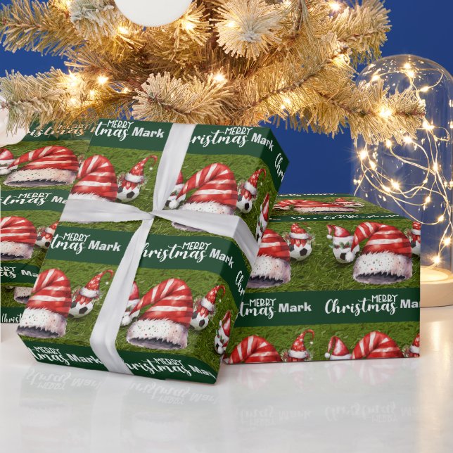 Papier Cadeau Balle de football avec chapeau de Santa (Vacances)