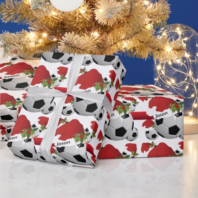 Papier Cadeau Balle de football de Noël | Personnaliser (Vacances)