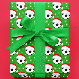 Papier Cadeau Balle de football portant Père Noël Casquette et f